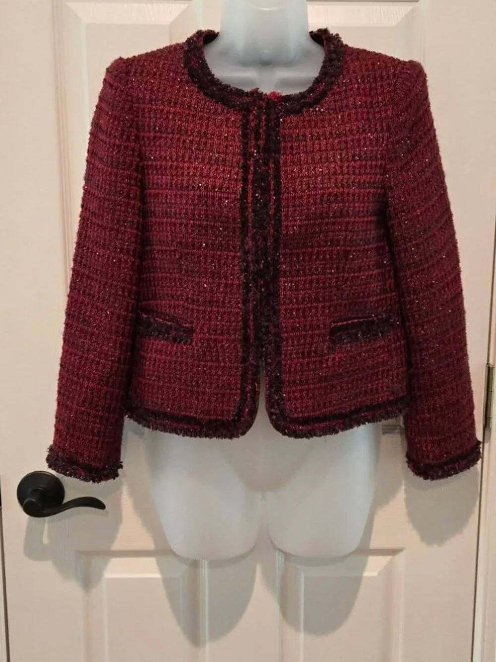 Alice + Olivia Kidman Metallic Red Tweed Jacket Size Small